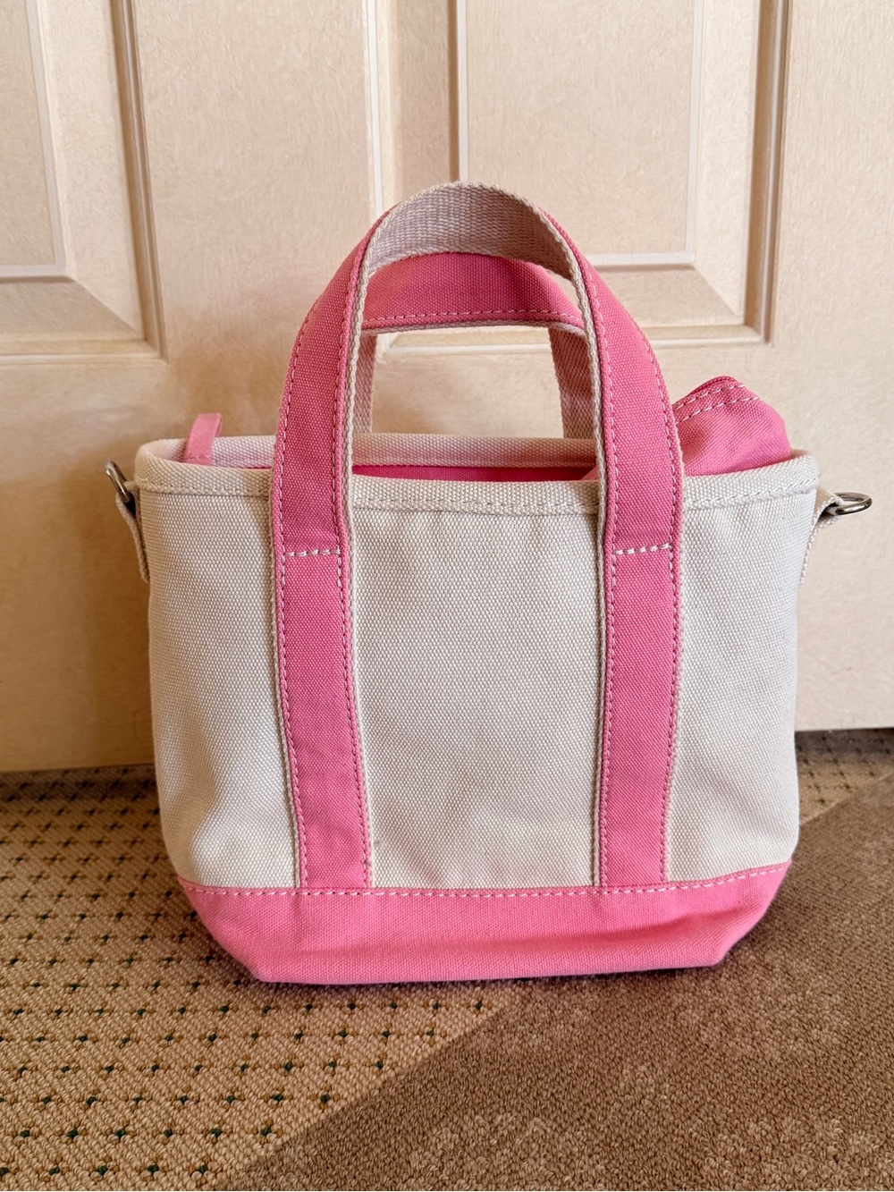 Lands' End Fresh Pink & Natural Small Canvas Tote Bag - Picture 4 of 11